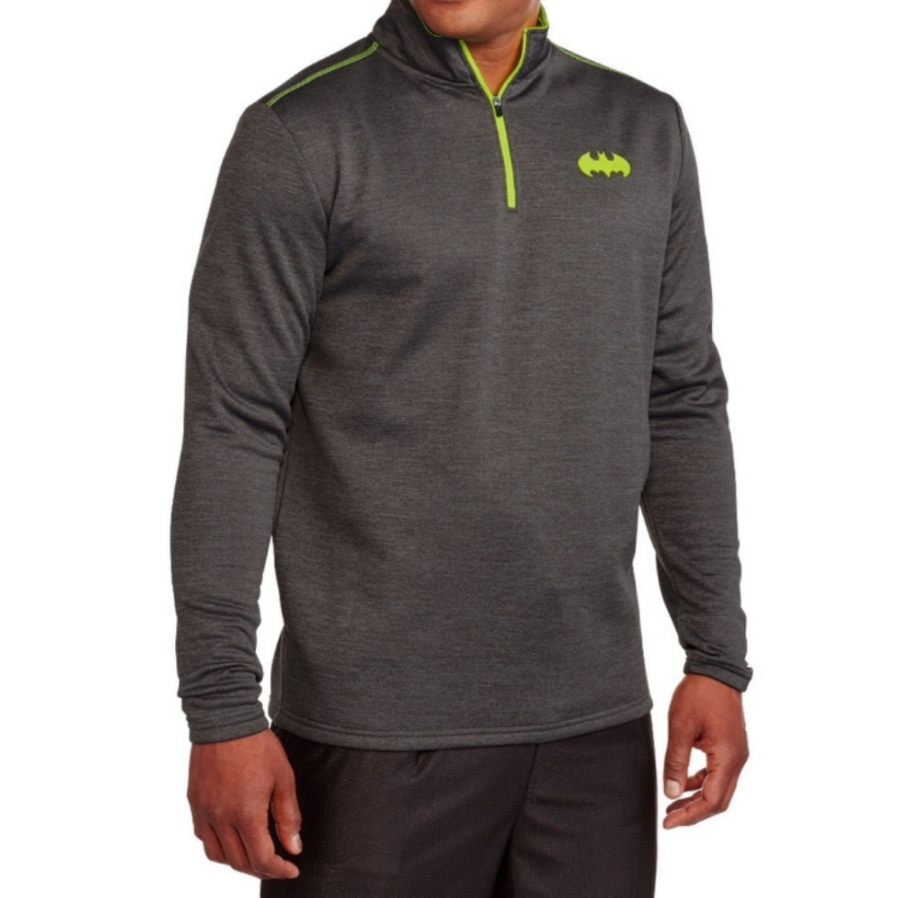 DC Comic Batman Half Zip Pullover Lightweight Fleece Grey Sweatshirt Sz - Medium